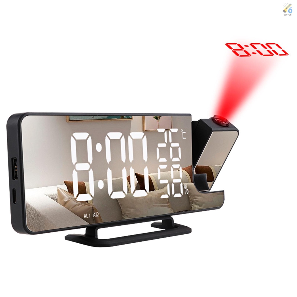 Bộ 2 Đồng Hồ Báo Thức Kỹ Thuật Số Đèn LED Mặt Gương Chiếu Trên Trần Nhà
