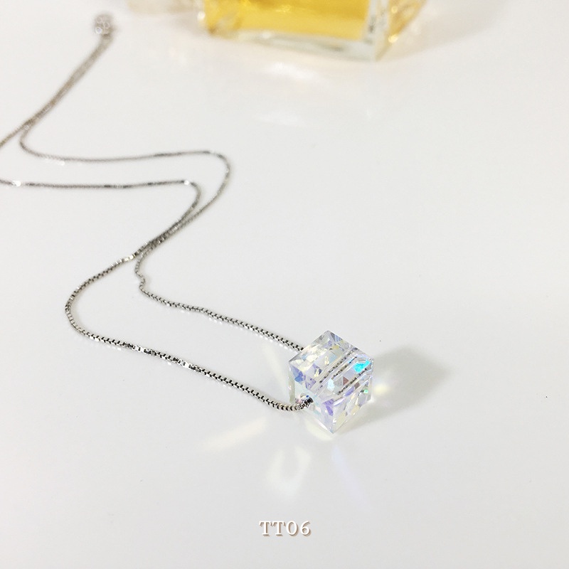 [KHÔNG ĐEN GỈ] Dây chuyền Titan hạt đá vuông pha lê cầu vòng đơn giản dành cho nữ - Mely TT06