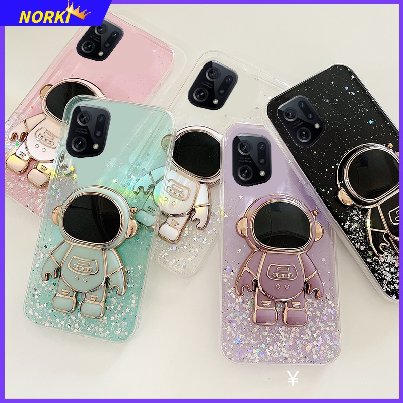Ốp Điện Thoại Kim Tuyến Nước Kèm Giá Đỡ Hình Phi Hành Gia 3D Cho Realme C11 C12 C15 C17 C20 C21 C21Y C25 C25S C25Y C30 C33 C31 C35 C55