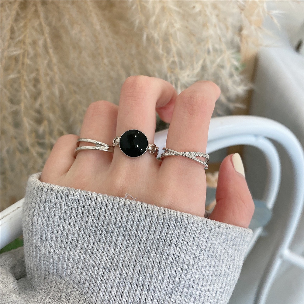Bộ 3 nhẫn hở kiểu dáng đơn giản phong cách Pháp
