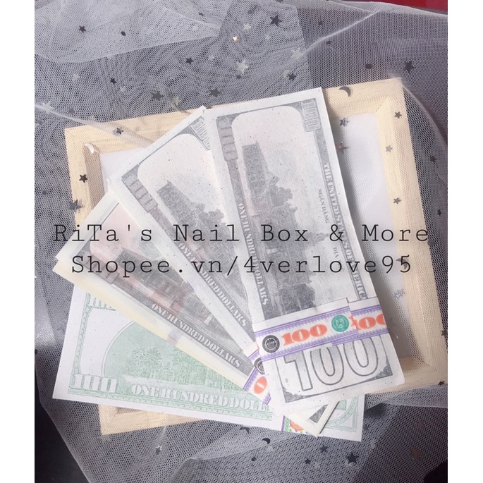 Set 20 tờ Giấy ẩn gel hình tờ đô_ Đô la nail ẩn móng tay gel, bột