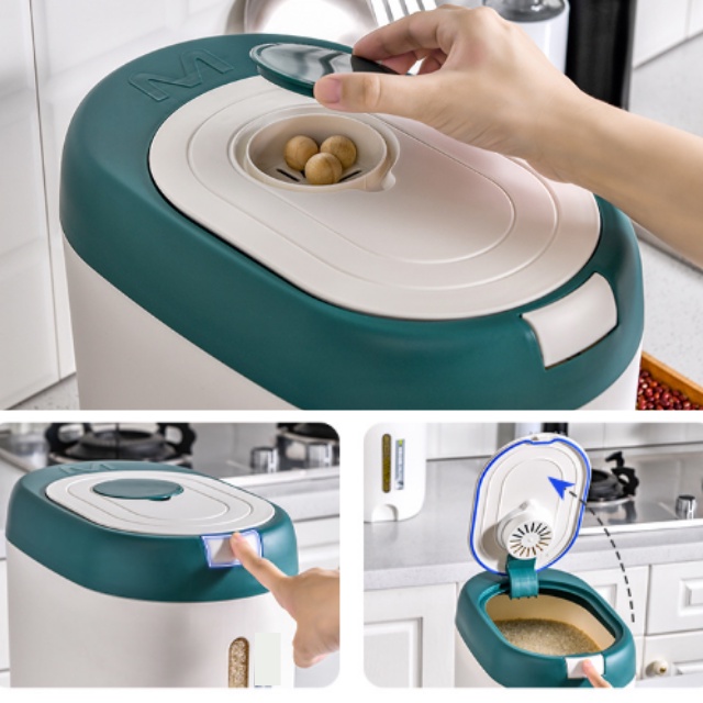 Thùng đựng gạo nắp kín chống ẩm mối mọt 10kg nhựa phong cách Bắc Âu kèm ca đong - THEA