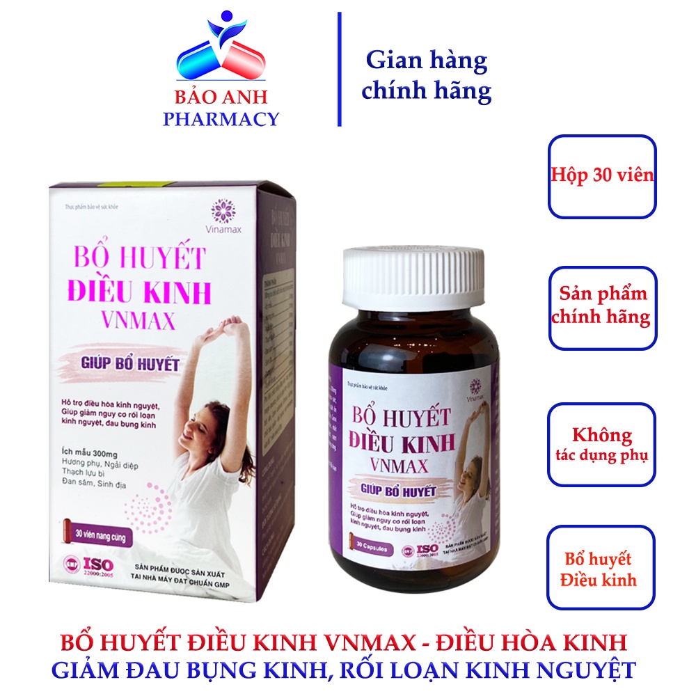Bổ huyết điều kinh VNMAX – Hỗ trợ điều hòa kinh nguyệt, đau bụng kinh, rối loạn kinh nguyệt – Hộp 30 viên