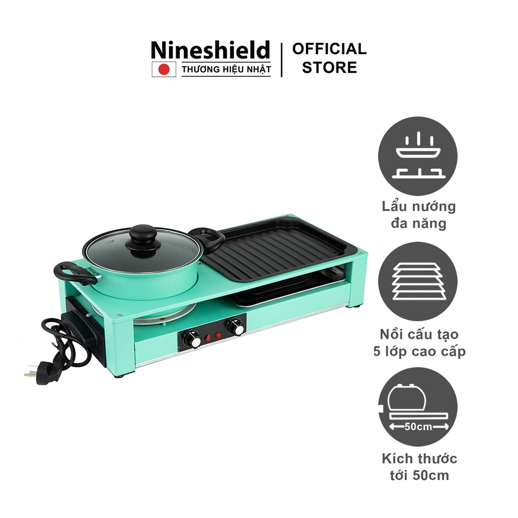 Bếp nướng điện Nineshield KB303 - Bếp lẩu nướng đa năng 2 trong 1 tiện lợi - Chống dính - Hàng chính hãng