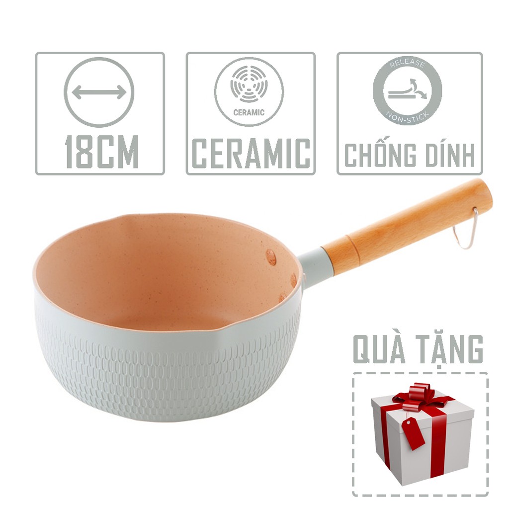 Chảo Sâu Lòng Chống Dính Vân Đá Phủ Ceramic 18CM Dùng Được Cho Mọi Loại Bếp