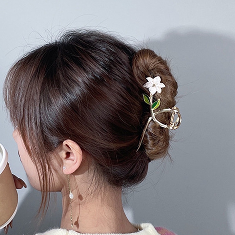 Kẹp Tóc Kim Loại Hình Hoa Màu Vàng Thanh Lịch Cho Nữ