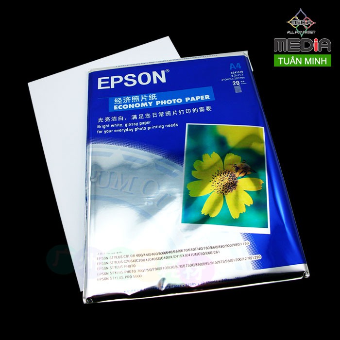 Giấy In Ảnh EPSON Giấy In Màu EPSON, Khổ A4, 1 Mặt Bóng, Định Lượng 230gsm, Xấp 20 Tờ, Giấy In Màu Giá Rẻ