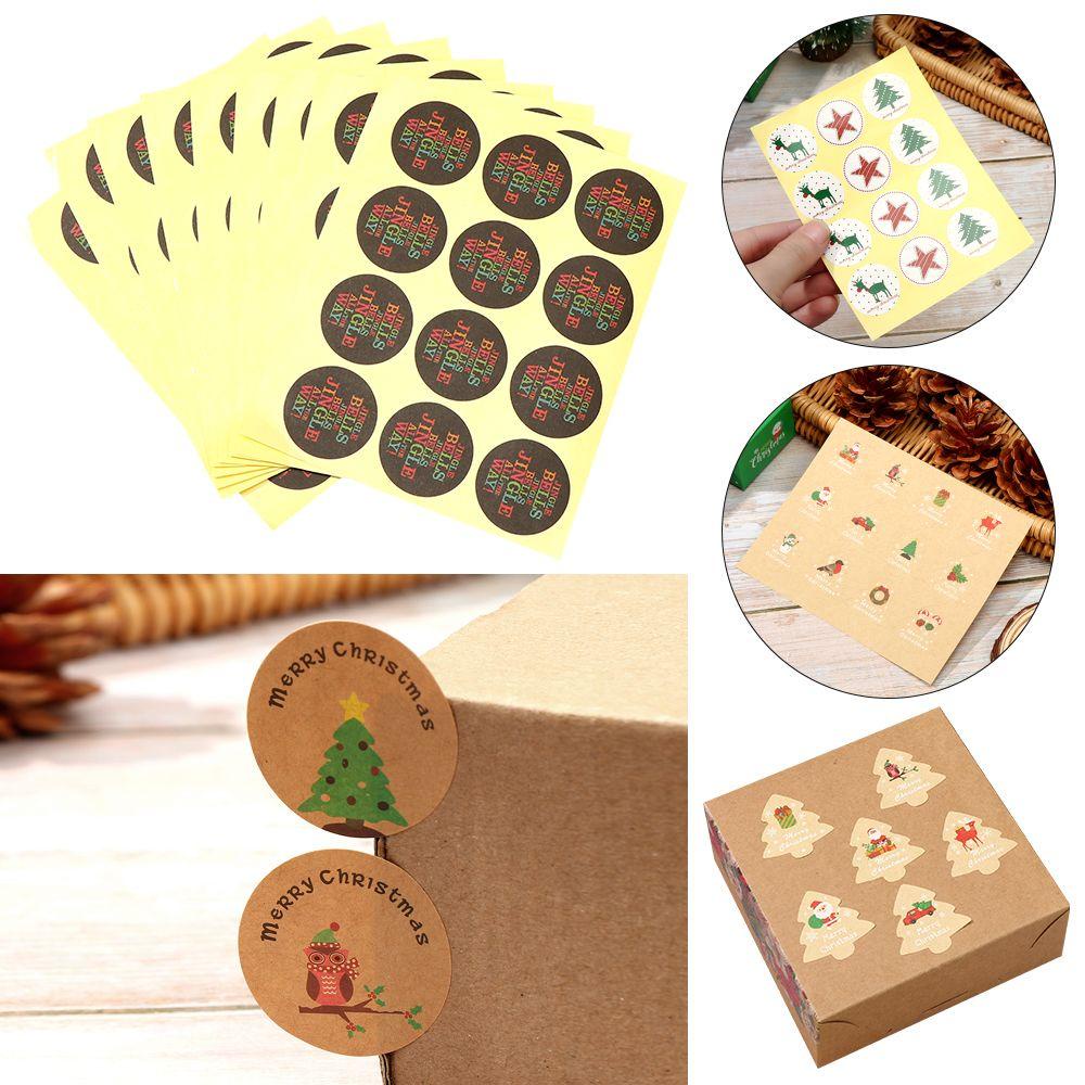 Set 10 Tấm Nhãn Dán Bằng Giấy In Họa Tiết Giáng Sinh Trang Trí Gói Bánh DIY