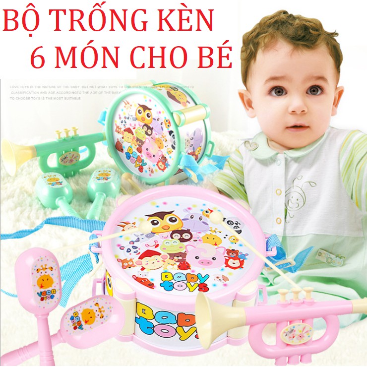 Bộ trống kèn lục lạc 6 món đồ chơi cho bé kích thích trí não phát triển trí thông minh và sự nhanh nhẹn