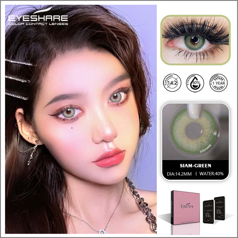 EYESHARE Set 2 kính áp tròng mềm màu xanh lá thời trang chất lượng cao