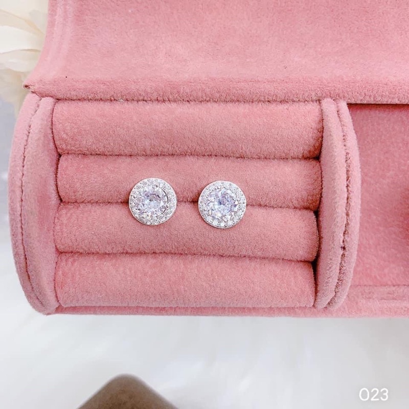 Bông tai bạc nụ tròn nạm đá,Khuyên tai bạc nữ nụ tròn bạc ta-Minh Tâm Jewelry