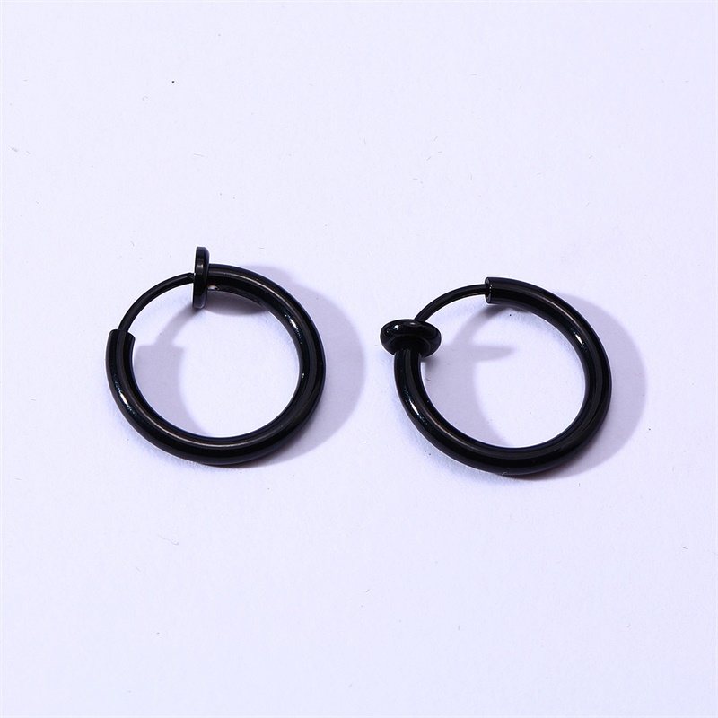 1pair Punk Titanium Steel Ear Clip Earrings for Men Women Print Pattern Black No Pierced Fake Ear Circle New Pop Jewelry