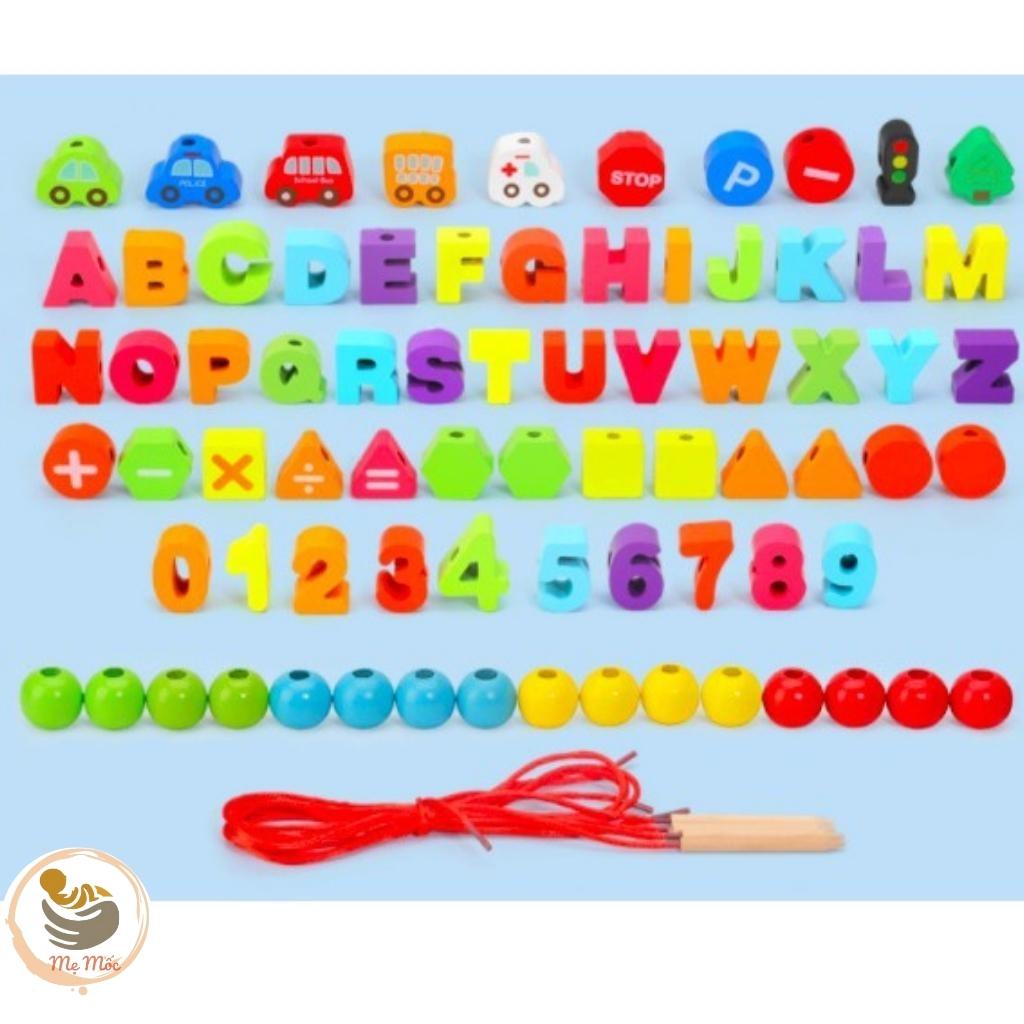Bộ Luồn Xâu Chữ Cái, Số Và Phương Tiện Giao Thông Bằng Gỗ Cho Bé Sáng Tạo 75 Chi Tiết Shop Mẹ Mốc, L75CT