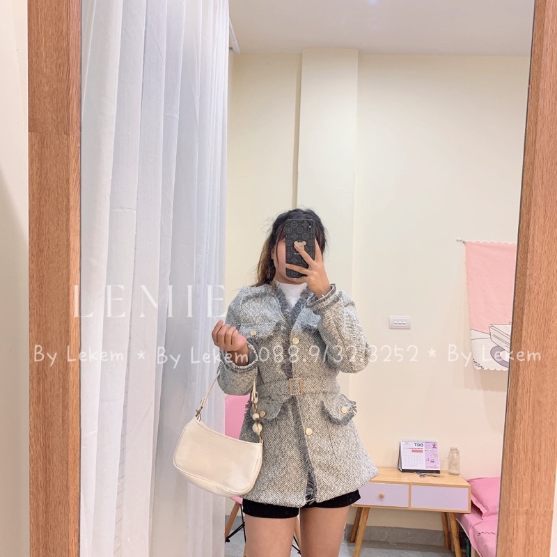 Áo Dạ Tweed Dáng Dài Kèm Đai Thắt Eo Mã T023  Áo Khoác Dạ Nữ Phong Cách Hoàng Gia Tiểu Thư Có Ảnh Thật Lekemqc