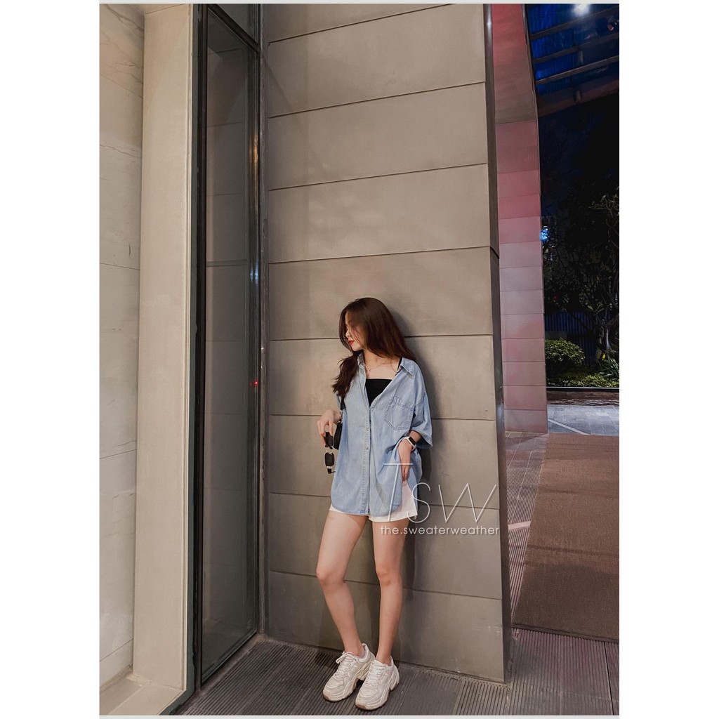 [Mã WASKT304 giảm 15% tối đa 30K đơn 99K] Áo sơ mi denim cộc tay oversize 2 mẫu dày & mỏng ( Ảnh thật ) | BigBuy360 - bigbuy360.vn