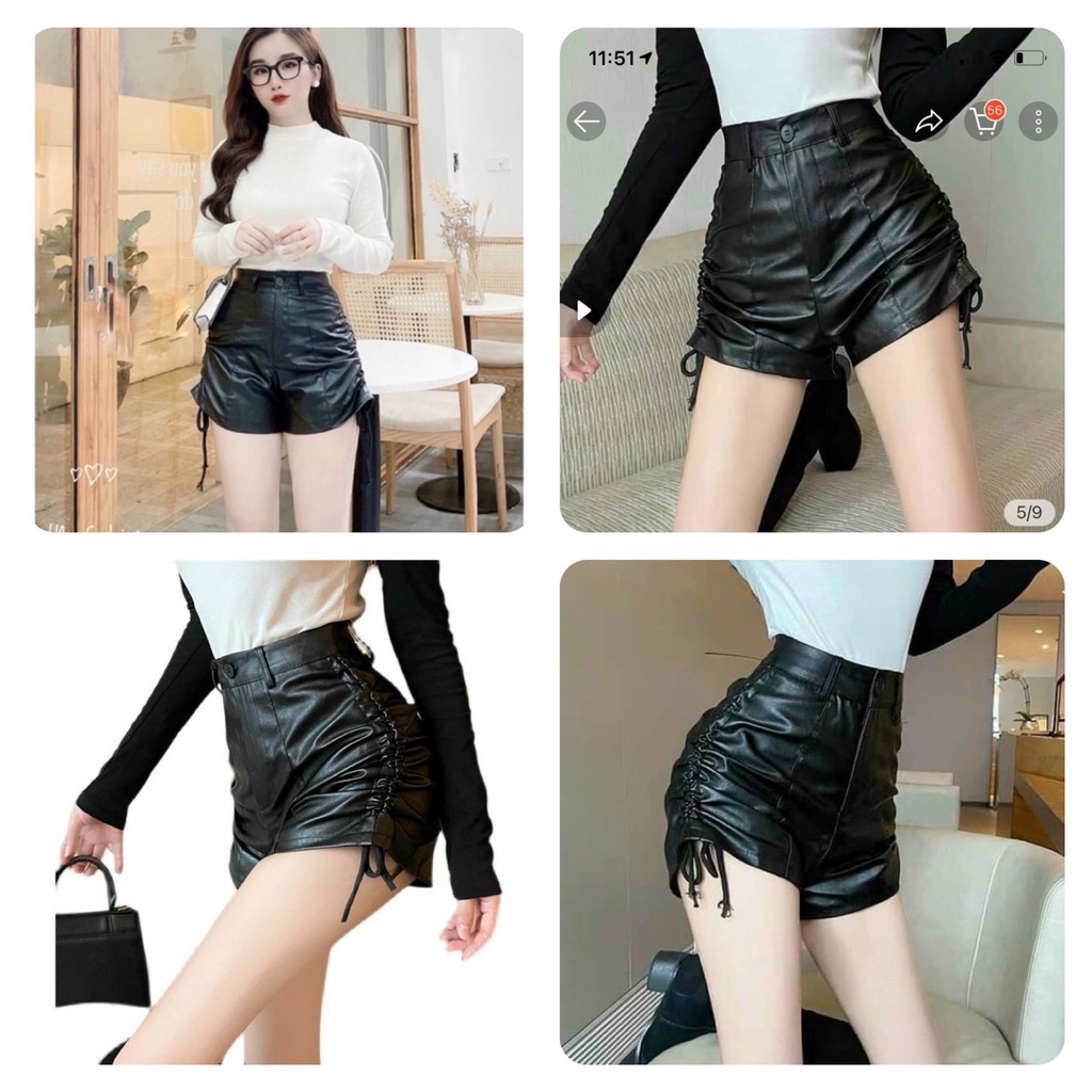 quần da lưng cao, quần short da rút dây hai bên quyến rũ sang chảnh, ( hàng loại 1 cao cấp thiết kế)