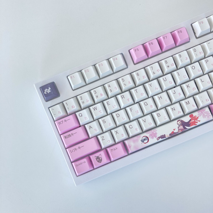 Keycap Kamado Nezuko chất liệu PBT loại dày in dyesub 5mặt 136 nút phím kimetsu no yaiba demon slayer layout bàn phím cơ