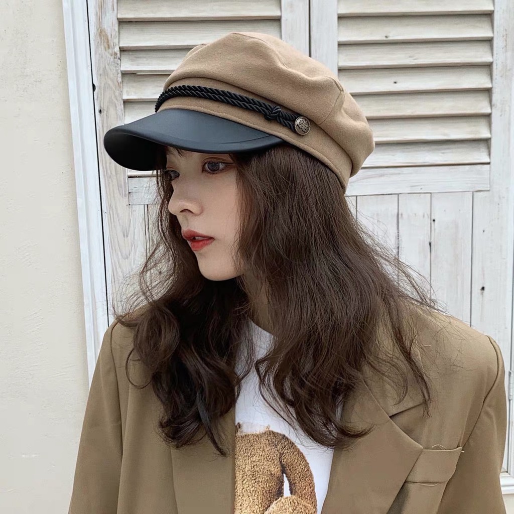 Mũ beret vải len màu trơn thời trang thu đông phong cách Hàn Quốc