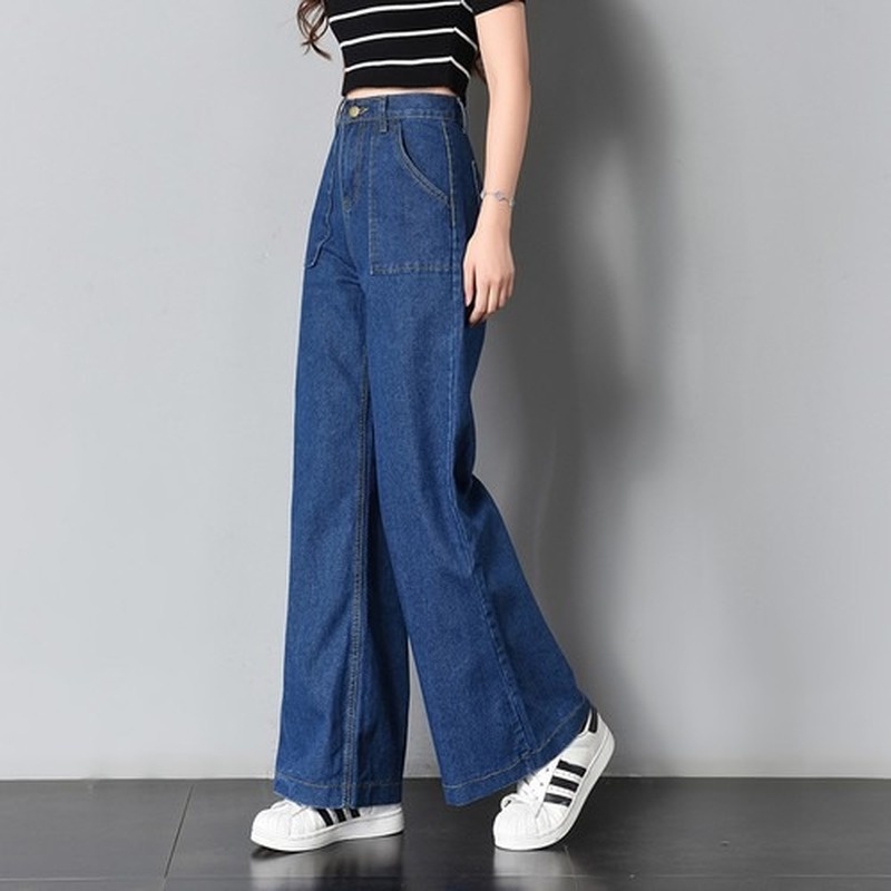 Quần jean ống rộng lưng cao theo phong cách retro hồng kông | BigBuy360 - bigbuy360.vn