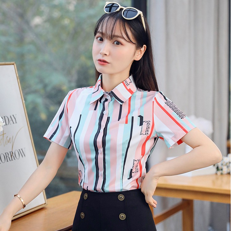 Sơ mi công sở cổ sơ mi, ngắn tay kẻ sọc màu trẻ trung SM41