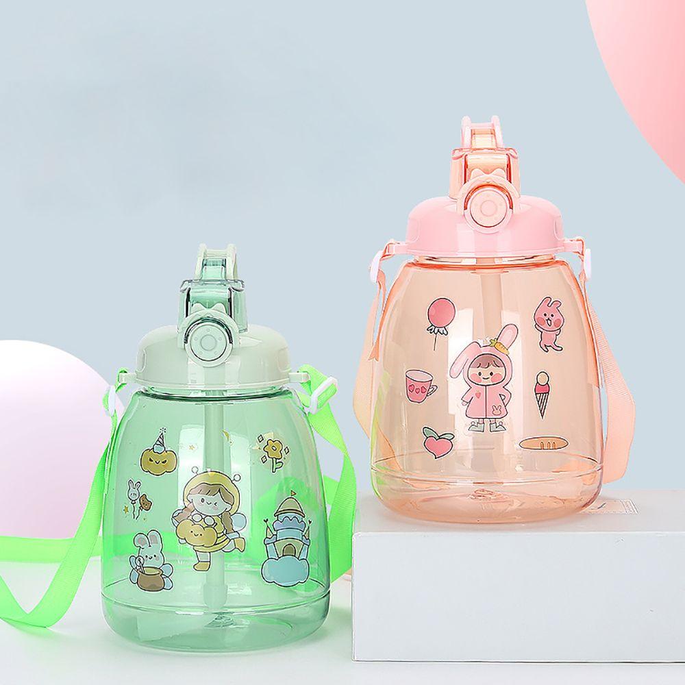 YIYU Bình Nước Nhựa Dung Tích 1300ml Có Ống Hút Và Dây Đeo Dễ Thương
