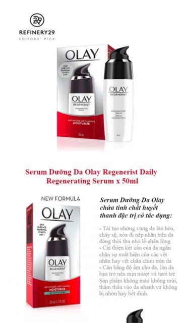 Serum dưỡng da Chống lão hoá Olay Regenerist Advanced Anti Aging Moisturizer Regenerating Serum 50ml Hàng USA