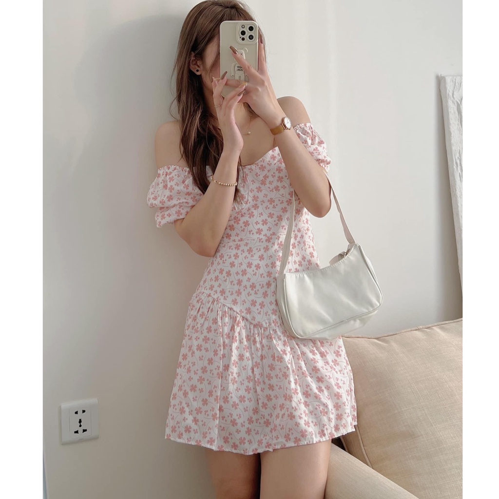 Đầm váy cộc tay cỏ may mắn, phong cách Hàn Quốc vintage mùa hè Kozoda D60