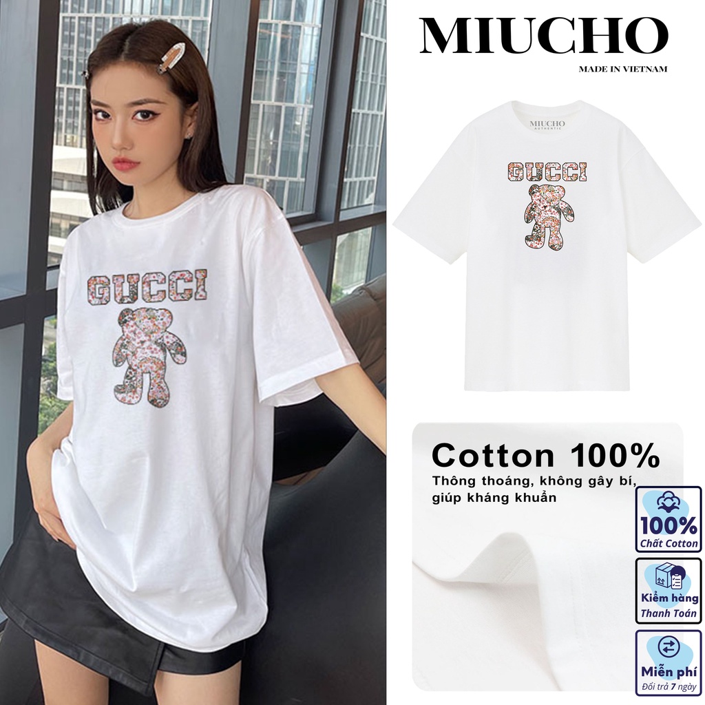 McbR / Áo phông guci nữ form rộng tay lỡ unisex, áo thun gucci nữ form rộng tay lỡ unisex cotton AT108 Miucho in logo!