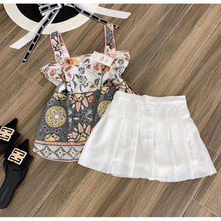 Set áo thổ cẩm mix chân váy xếp ly