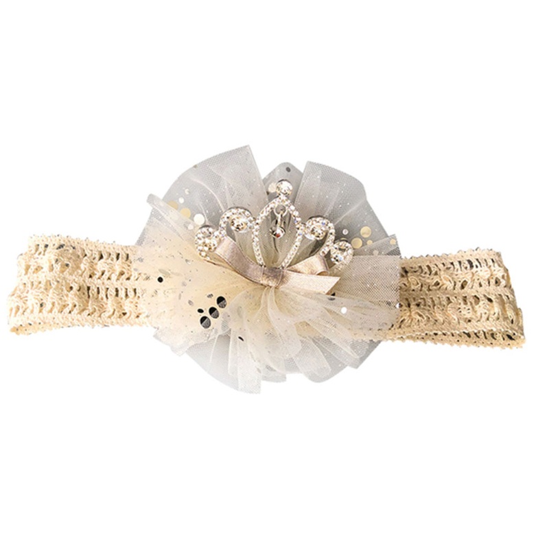 Băng Đô Vải Lưới Co Giãn Đính Đá Hình Vương Miện Cho Bé Gái