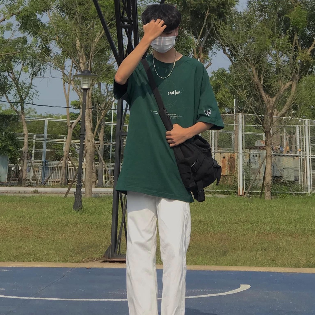 Áo thun tay lỡ SADBOIZ SADLUV tay lỡ dáng rộng BIGOMALL - Áo phông nam nữ Unisex phong cách Ulzzang