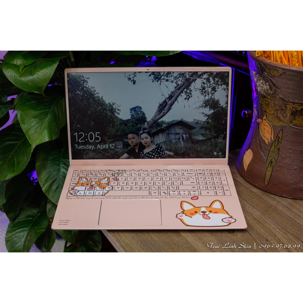 Skin dán laptop mẫu Corgi hồng (đã cắt sẵn cho máy Dell, Asus, Acer, Macbook, Lenovo, MSI, HP, VAIO 14,15,16,17 inch)