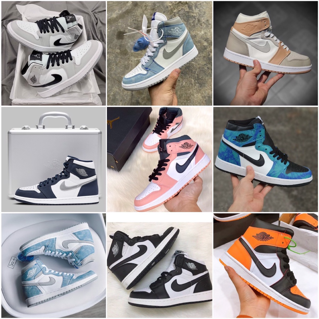 Giày jordan đen trắng cổ cao, giày sneaker jd1 xanh loang cổ cao nam nữ đủ màu đủ size hàng chuẩn