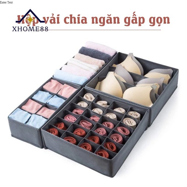Hộp vải chia ngăn đựng tất, vớ, giỏ vải đựng áo lót, đồ lót gấp gọn