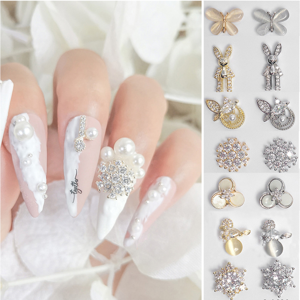 Phụ kiện trang trí móng bằng hợp kim hình bông hoa/bướm 3d DIY