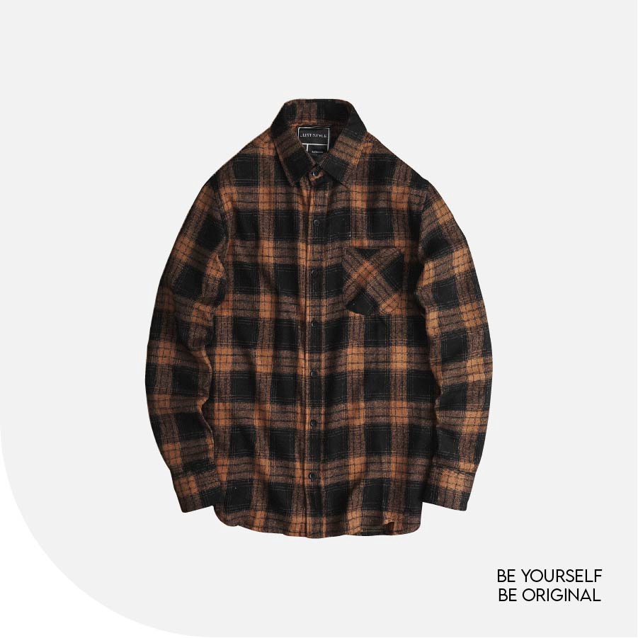 Áo sơ mi nam Flannel Origin kẻ caro chất liệu Cotton form rộng có túi ngực 5 màu MixASale