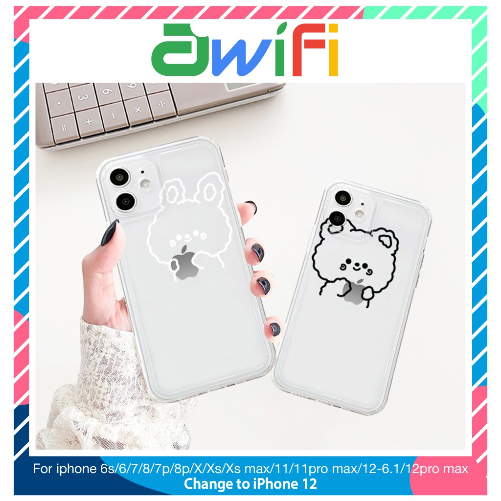 Ốp lưng iphone trong cạnh vuông BVC gấu thỏ ôm 6plus/6splus/7/7plus/8/8plus/x/xr/xs/11/12/pro/max/plus/promax-Awifi B4-5