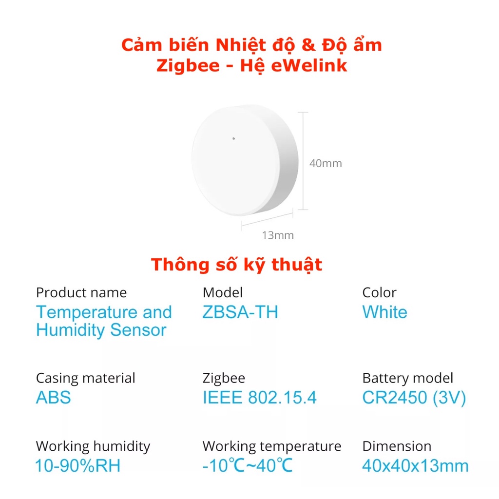 Cảm biến nhiệt độ thông minh Zigbee Sonoff SNZB-02 / eWelink, App eWelink