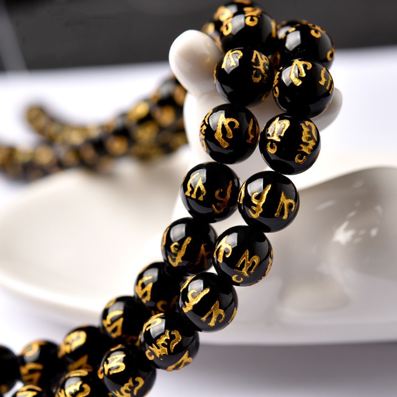 Set 30/50/100 Hạt Xâu Chuỗi Màu Đen Hình Rồng Trung Hoa 8/10/12/14mm Làm Trang Sức DIY