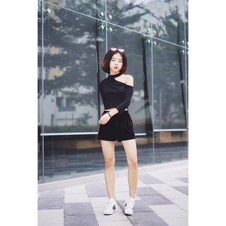 Áo Crop lệch vai thun gân