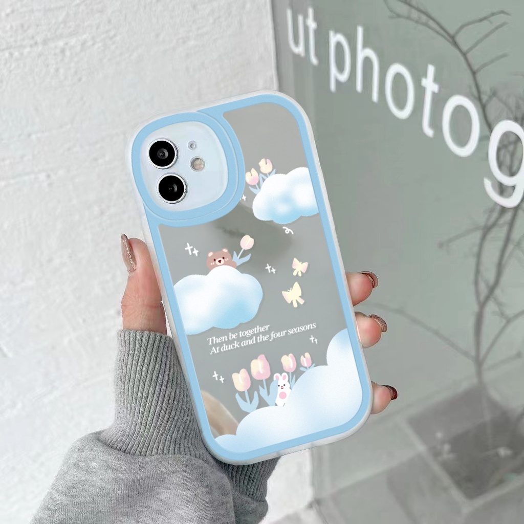 Ốp lưng iphone gương cạnh vuông gấu thỏ mây xanh 6/6plus/7/7plus/8/8plus/x/11/12/13/pro/max/plus/promax-Sale Hot V3-3