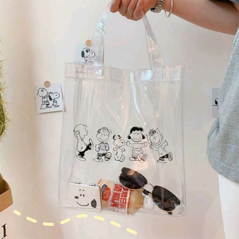 Túi xách plastic trong suốt Ulzzang in hình cún Snoopy và cô cậu bé ♥️ URI DECOR ♥️