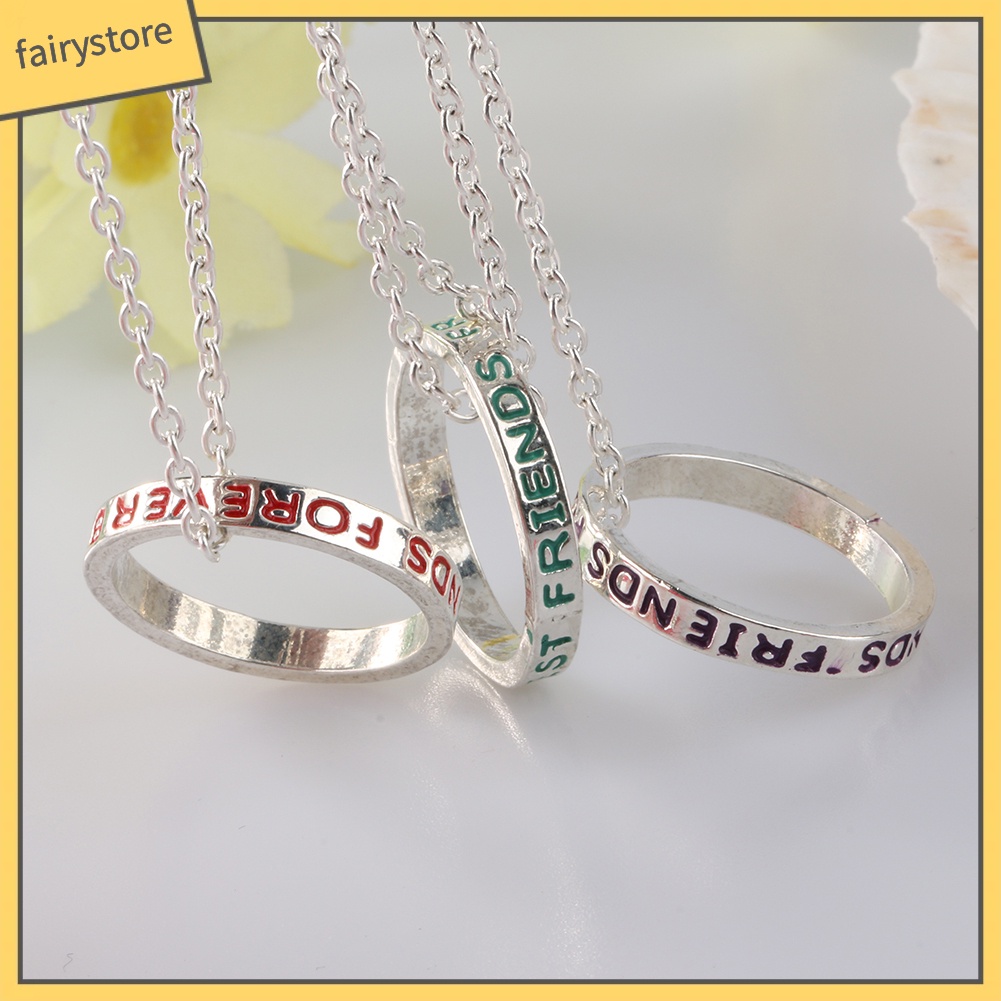 Set 3 Dây Chuyền Mặt Nhẫn Khắc Chữ Best Friends Cho Bạn Thân