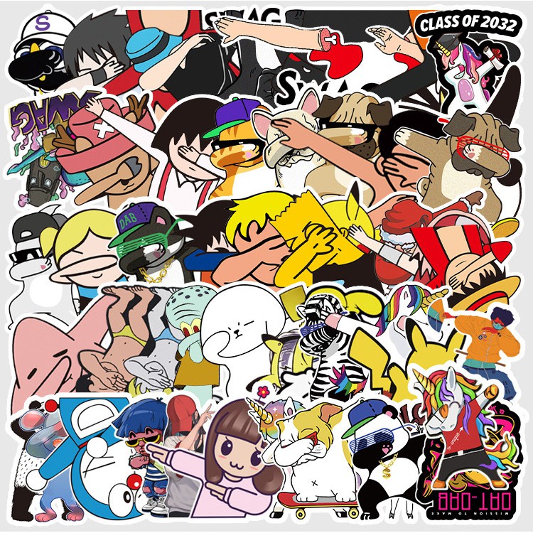 [Set 50 Cái] Sticker meme dễ thương dán trang trí laptop, mũ nón bảo hiểm, vali, xe tay ga, ván trượt - DB.059