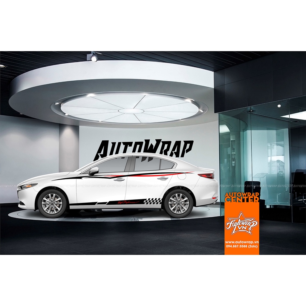 Tem họa tiết xe Mazda 3 Black High Performance - Tem họa tiết ô tô Mazda, tem dán sườn xe thể thao