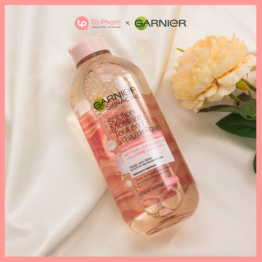 Nước Tẩy Trang Garnier Skin Active Solution Micellaire Tout en 1 a l'Eau de Rose 400ml Hồng Nhạt