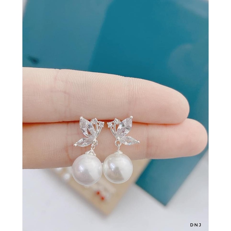 Bông tai bạc nữ hình bướm treo hạt trai giá rẻ sáng đẹp - Kho sỉ bạc Nhất Linh