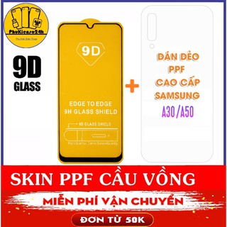Kính Cường Lực Samsung A30 / A50 Full Màn viền siêu mỏng + Dán lưng PPF ánh 7 màu cao cấp
