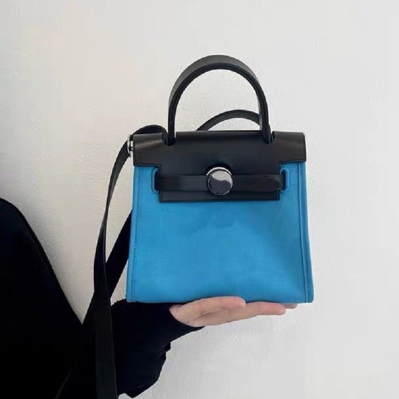 Túi đeo chéo IELGY vải canvas kiểu vuông nhỏ phối màu tương phản phong cách Hàn Quốc dành cho nữ