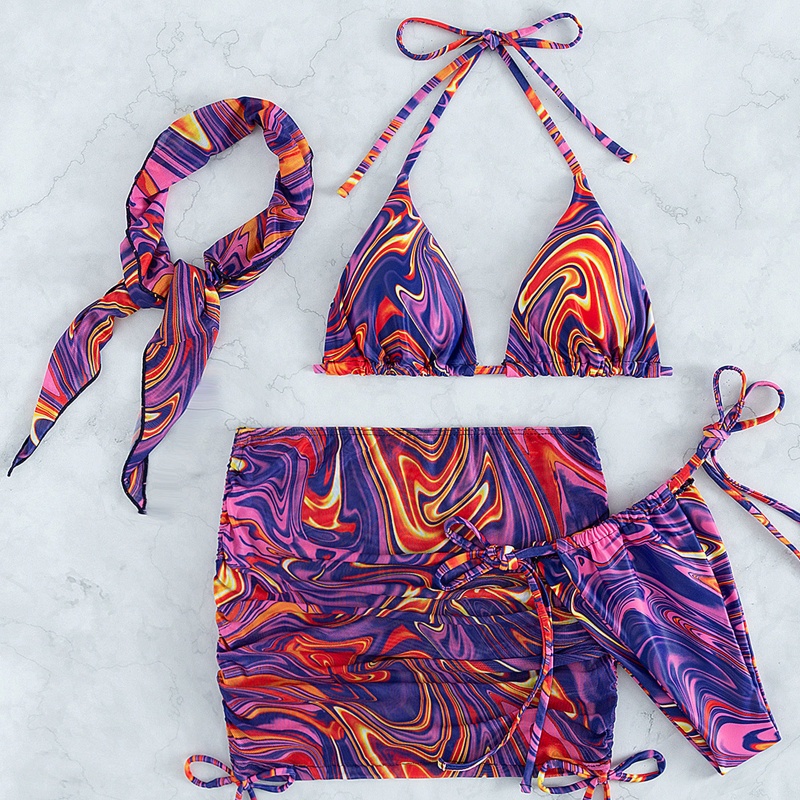 Bộ Đồ Bơi Bikini Ôm Dáng In Họa Tiết Mặt Trời Quyến Rũ Cho Nữ